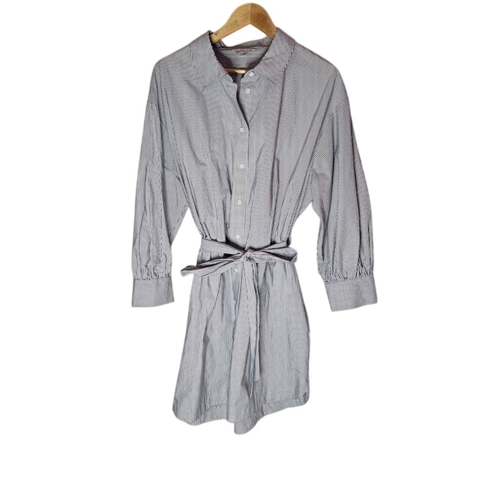 Ophelia Roe Belted Shirt Dress Blue Coastal Striped Button-Up 1X Preppy Cotton